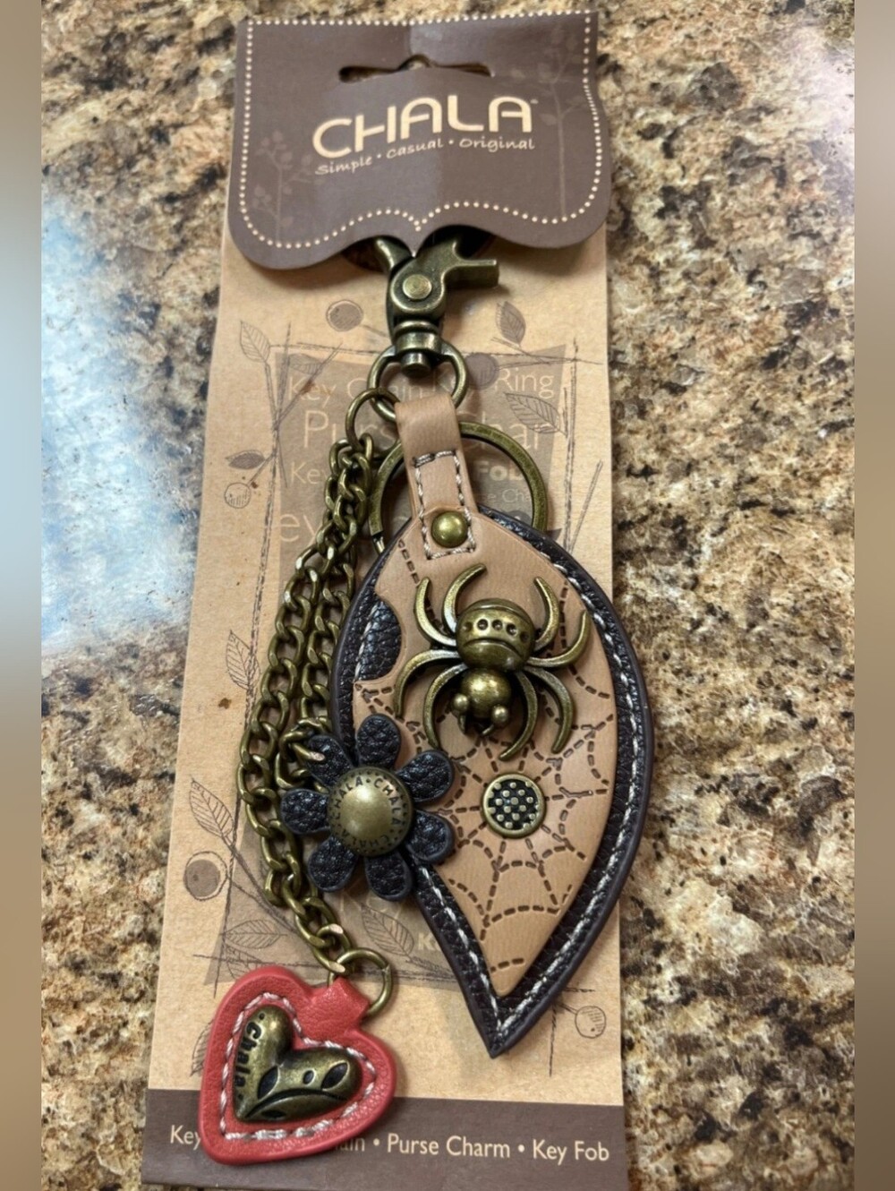 CHALA Keychain with Red Heart Charm and Spider NWT